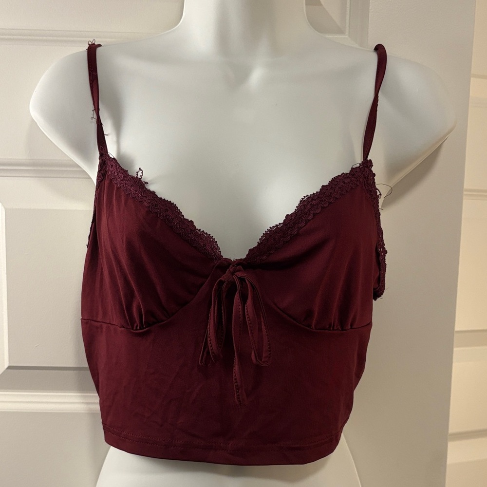 SHEIN Burgundy Lace Trim Chemise